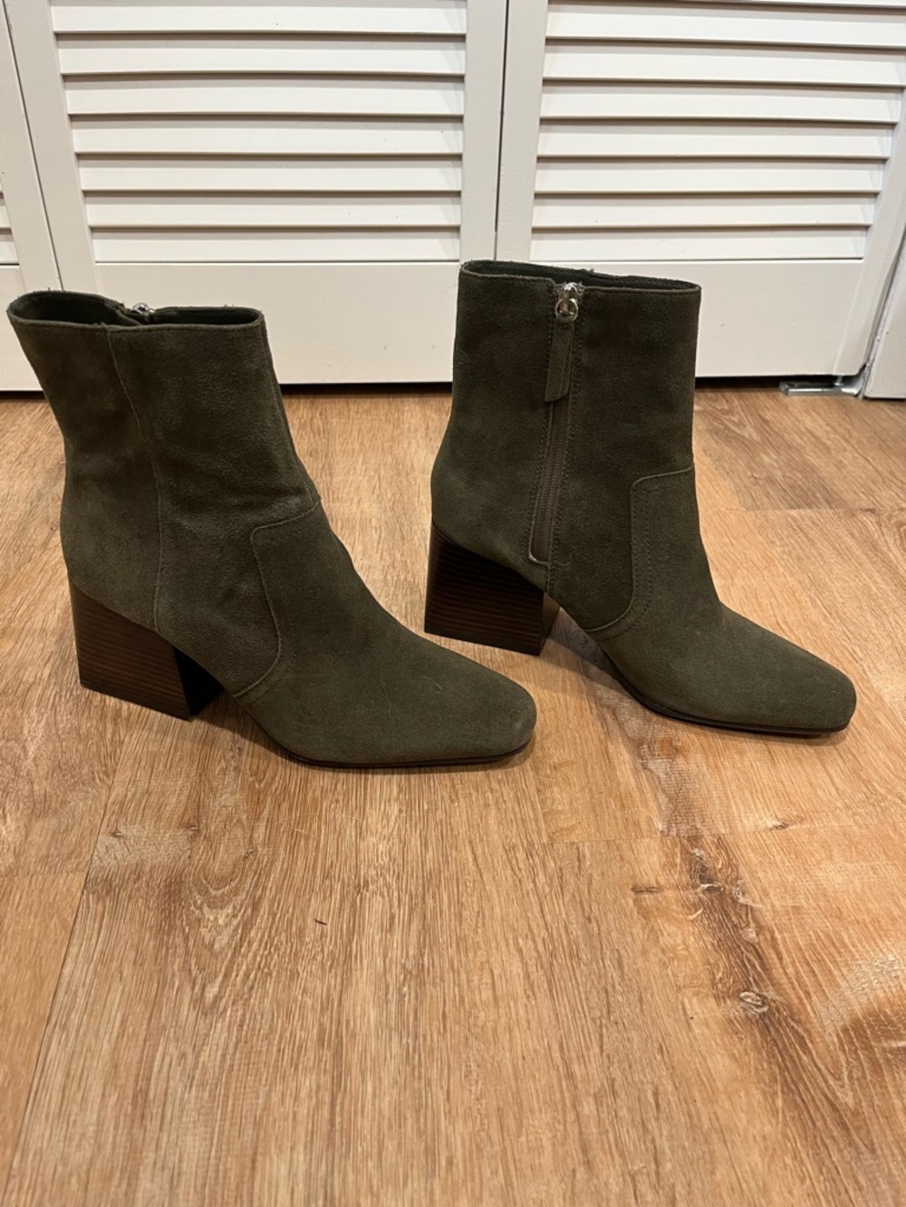 Blondo Salome Waterproof Dark Olive Suede Bootie with Block Heel
